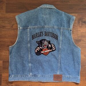 Harley Davidson Denim Vest with Panther Patch